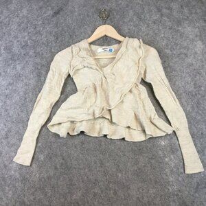 Anthropologie Sparrow Sweater M 100 Merino Wool Cream Ruffled Pleated Career